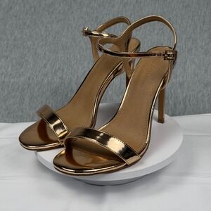 ASOS DESIGN Metallic Rose Gold Ankle Strap Stiletto Heels Sandals Size 6.5